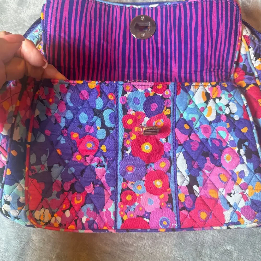 Vera Bradley Floral Quilted Satchel Purse Pink Purple Shoulder Bag Zip Top
